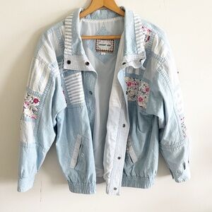 Vintage 90s current seen chambray floral patch bomber jacket size M oversized